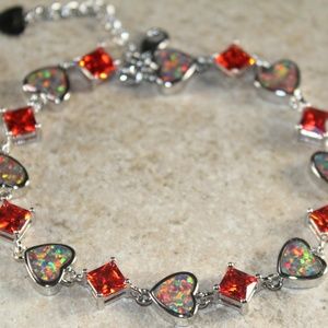 Orange Fire Opal Heart Silver Bracelet